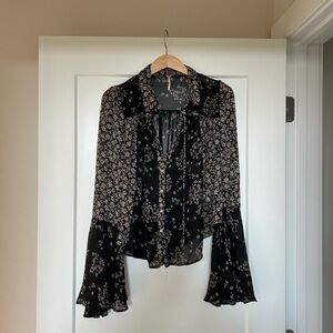 Free People Black and White Floral Blouse